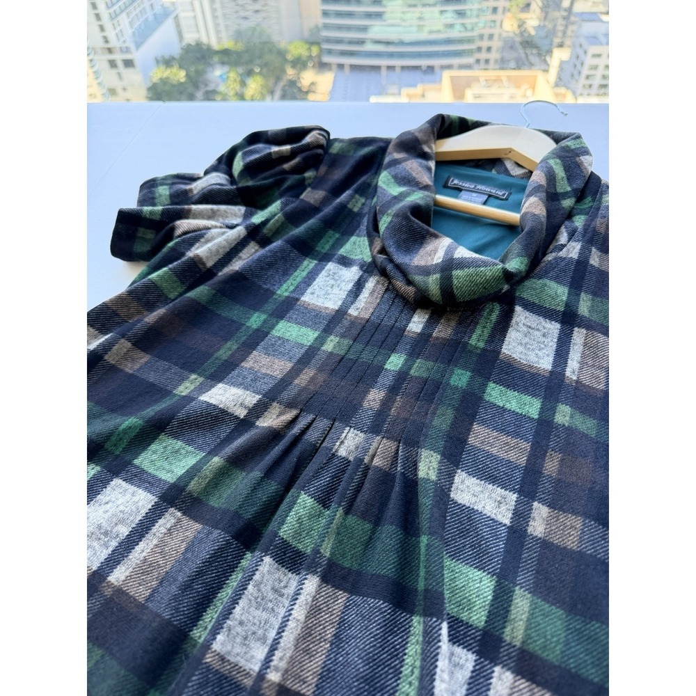 Women's Tartan Plaid Cowl‎ Neck Puff Sleeve Midi Dress Size M Academia Teacher - Picture 3 of 11